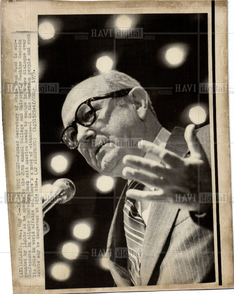 1975 Press Photo Dean Rusk Former Secretary State 1975 - Historic Images