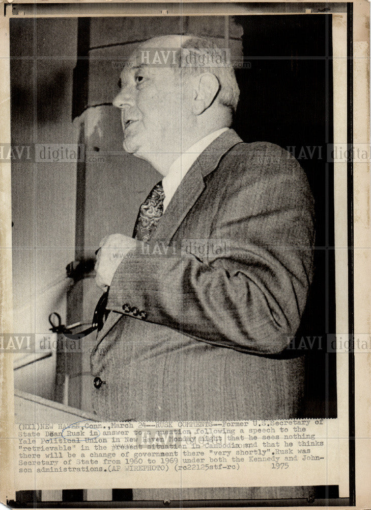 1975 Press Photo Dean Rusk - Historic Images