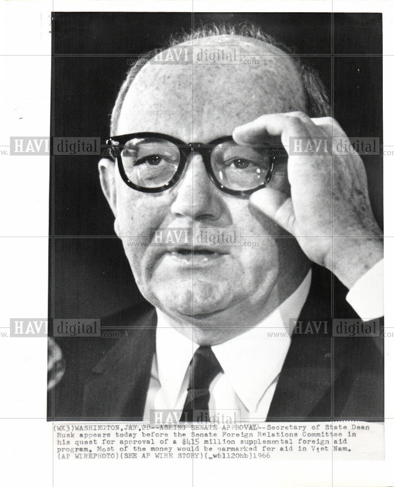 1966 Press Photo Dean Rusk 54th U.S Secretary of State - Historic Images