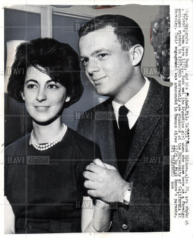 1960 Press Photo Dean Rusk Delcia Spinoso engagement - Historic Images