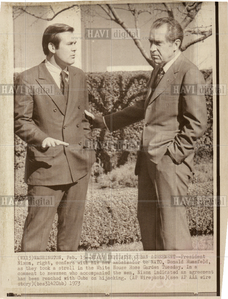 1973 Press Photo Richard Nixon president Rumsfeld - Historic Images