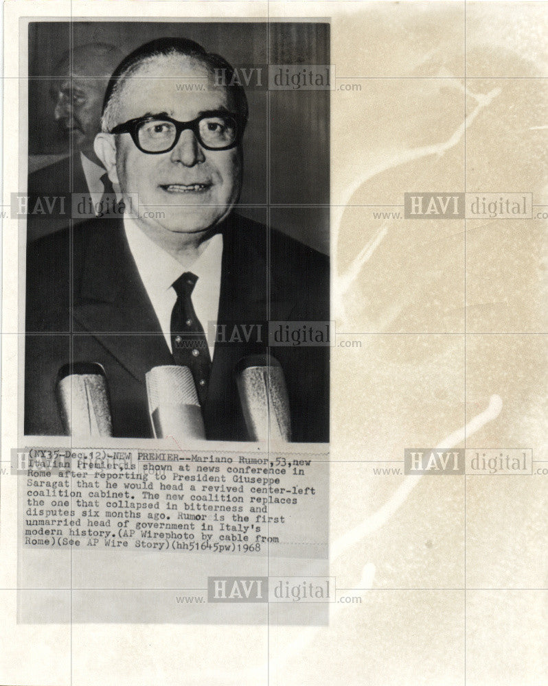 1968 Press Photo Mariano Rumor Italian premier Saragat - Historic Images