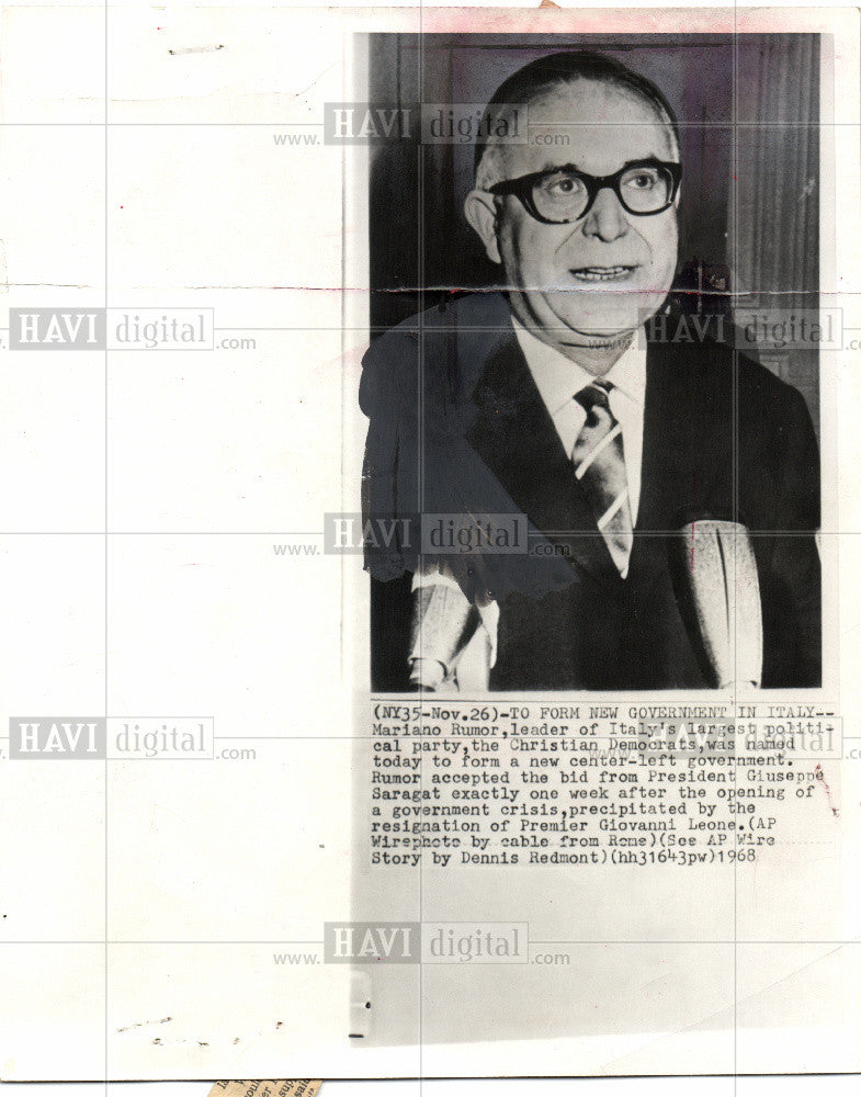 1968 Press Photo Mariano Rumor Italy politician - Historic Images