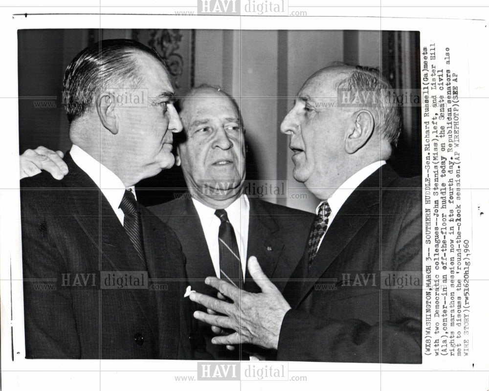 1960 Press Photo Senator Russell Stennis Civil Rights - Historic Images