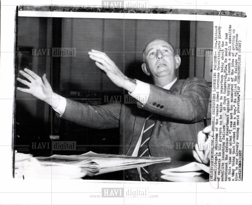 1957 Press Photo Richard Russell  press conference 1957 - Historic Images