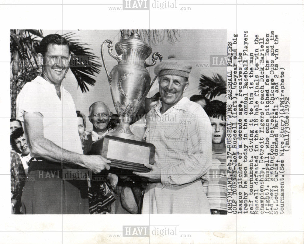 1952 Press Photo Jack Erwin Russell baseball player - Historic Images