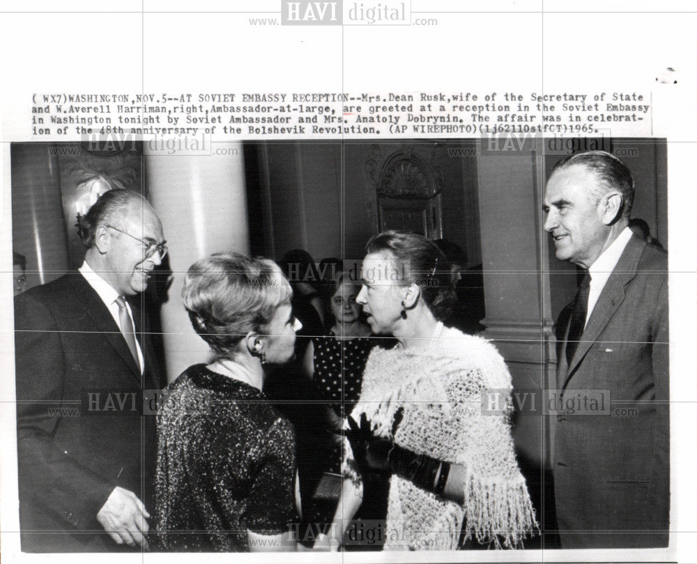 1965 Press Photo Mrs. Dean Rusk Averell Harriman Soviet - Historic Images