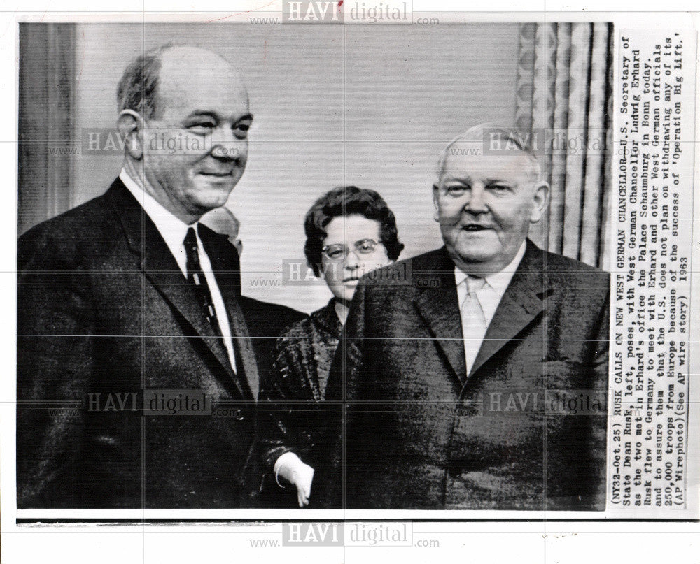 1962 Press Photo Rusk Erhard Secretary of State - Historic Images