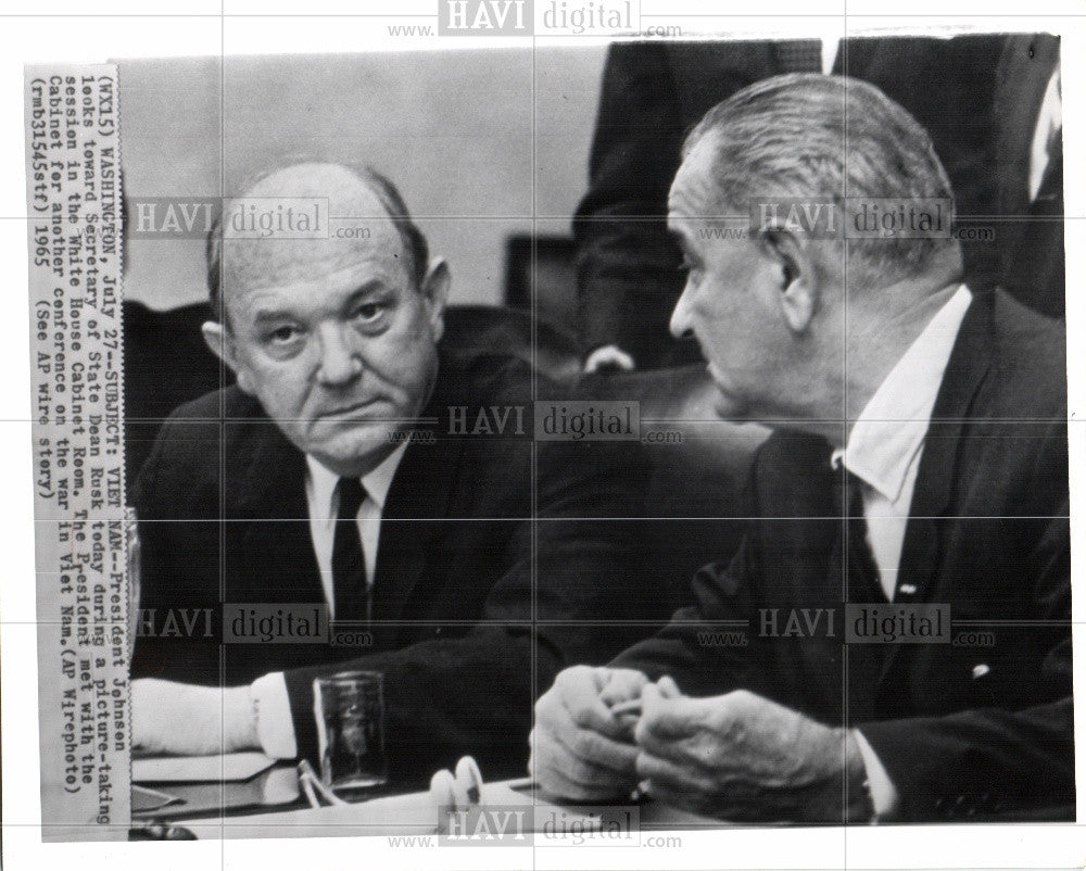 1965 Press Photo Lyndon Johnson Dean Rusk Vietnam War - Historic Images