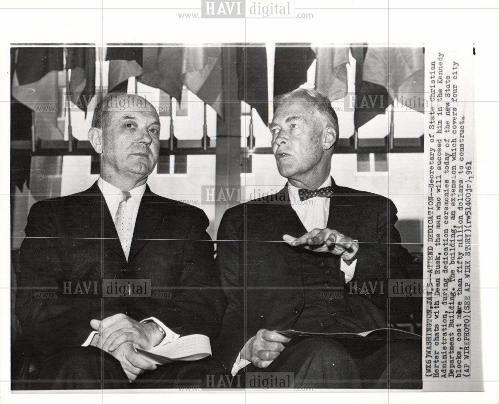 1961 Press Photo Christian Herter Dean Rusk State Dept. - Historic Images