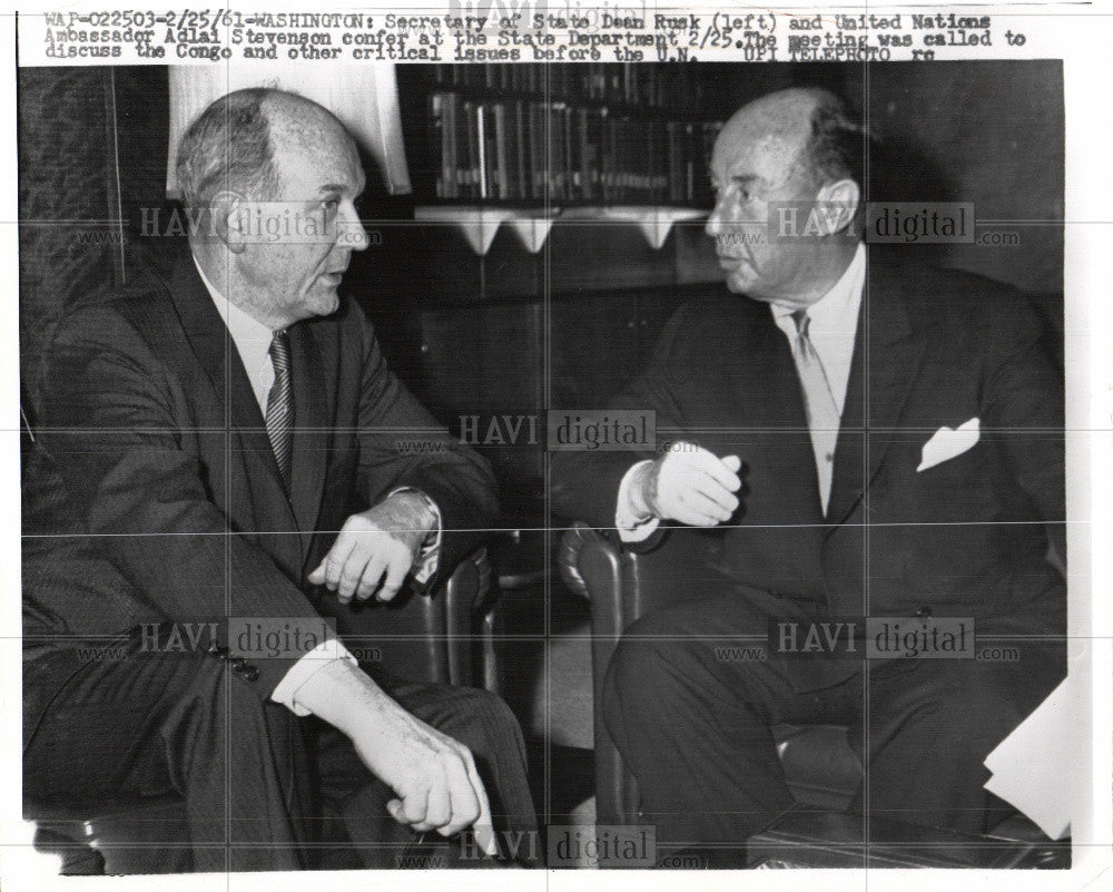 1961 Press Photo Adlai Ewing Stevenson II dean rusk - Historic Images