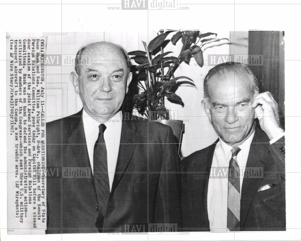 1967 Press Photo Secretary Dean Rusk Senator Fulbright - Historic Images