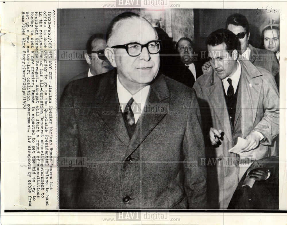 1970 Press Photo Mariano Rumor Italian Prime Minister - Historic Images