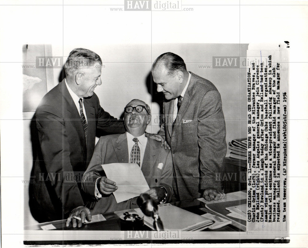 1956 Press Photo C Grimm, J Holland, C Rowland, Cubs - Historic Images