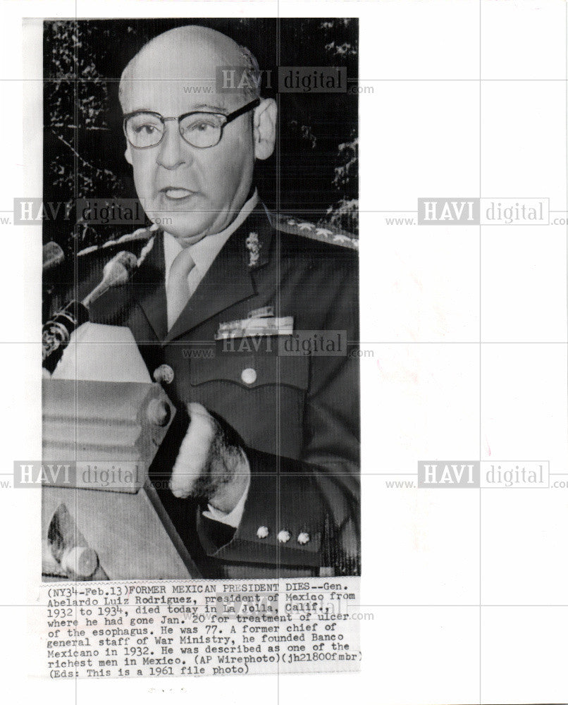 1967 Press Photo Gen. Abelardo Luiz Rodriguezz, dead - Historic Images