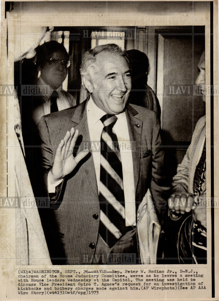 1973 Press Photo Rep Peter Rodino Kickback Spiro Agnew - Historic Images