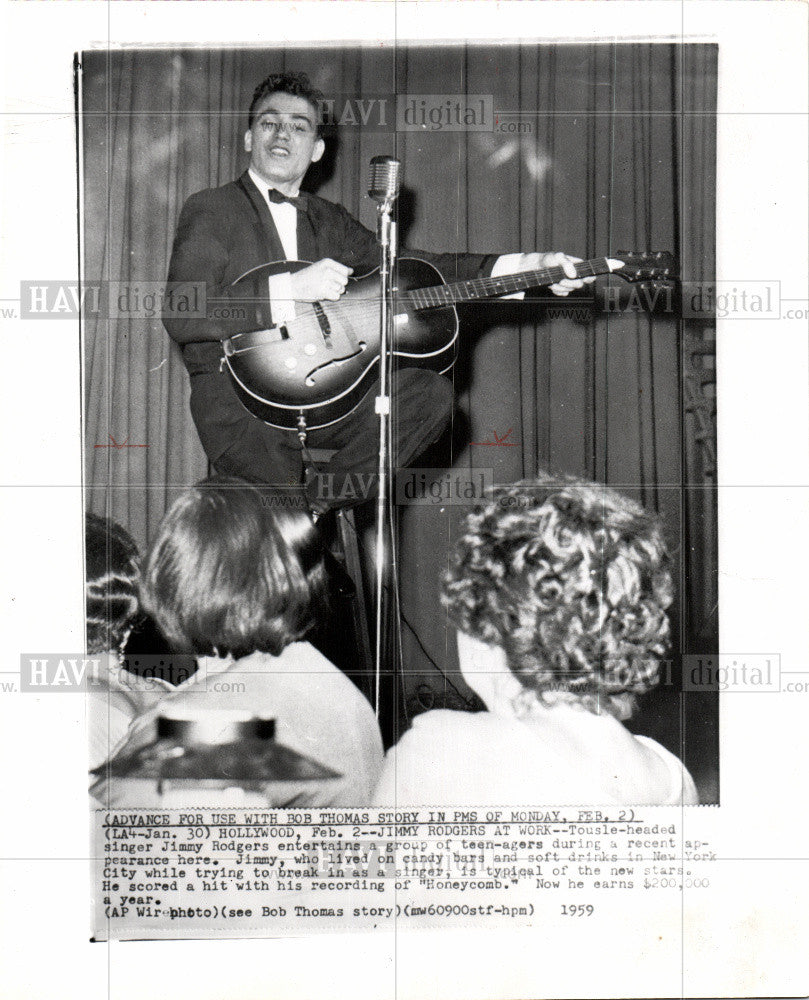 1959 Press Photo Jimmy Rodgers pop singer Honeycomb - Historic Images