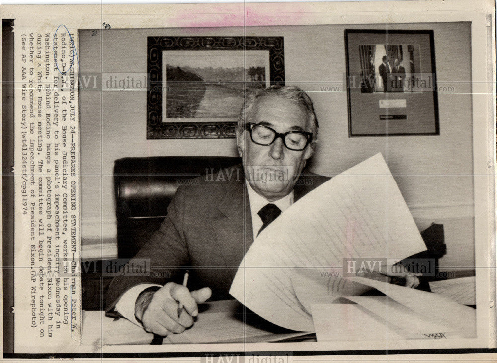 1974 Press Photo Peter W. Rodino Congressman - Historic Images