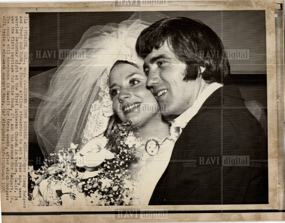 1970 Press Photo Jimmy Rodgers Trudy Ann Buck marriage - Historic Images