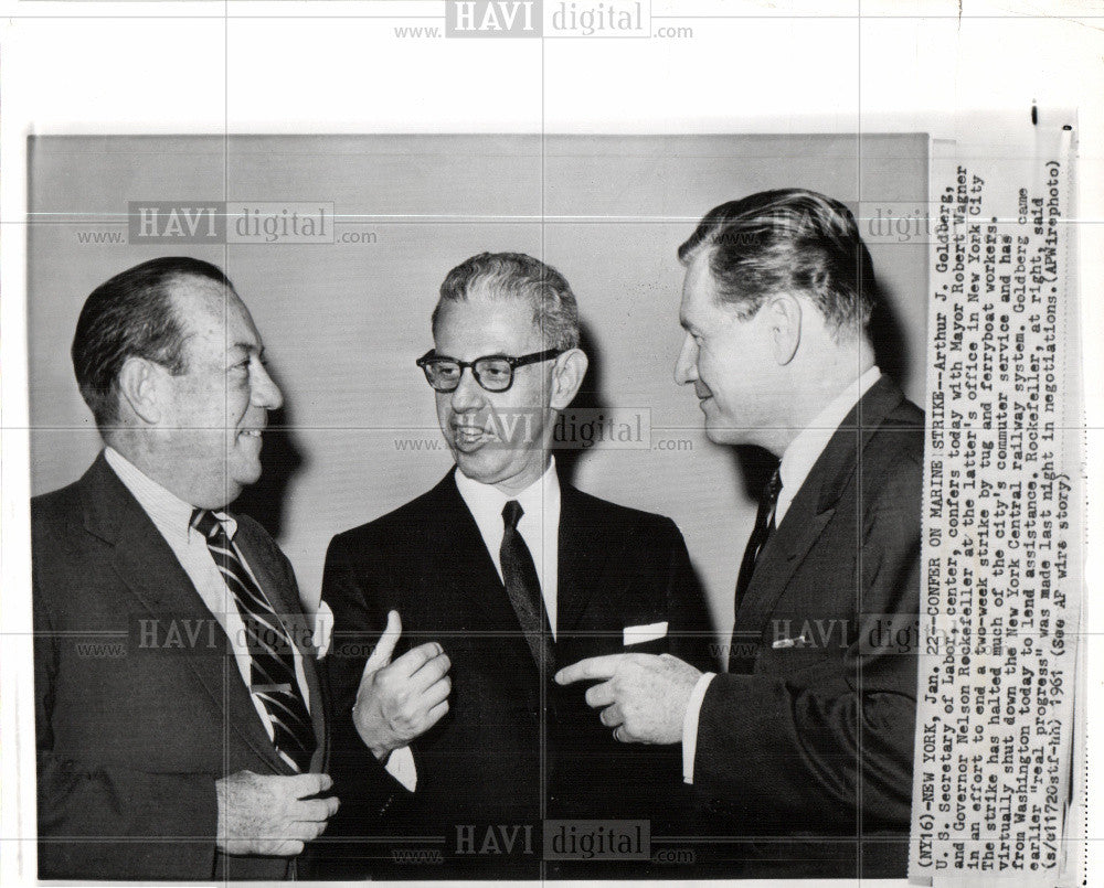 1961 Press Photo Goldberg Rockefeller Wagner strike - Historic Images