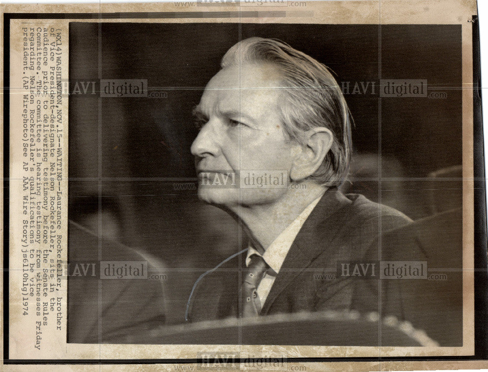 1974 Press Photo Laurance Nelson Rockefeller testimony - Historic Images