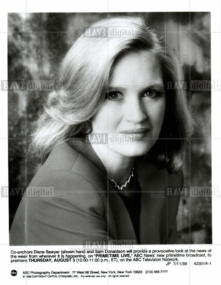 1989 Press Photo Diane Sawyer Anchor ABC News - Historic Images