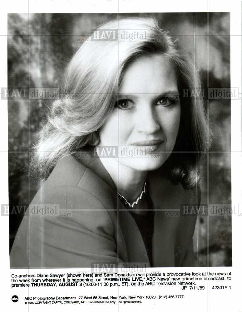 1989 Press Photo Diane Sawyer anchor ABC News TV - Historic Images