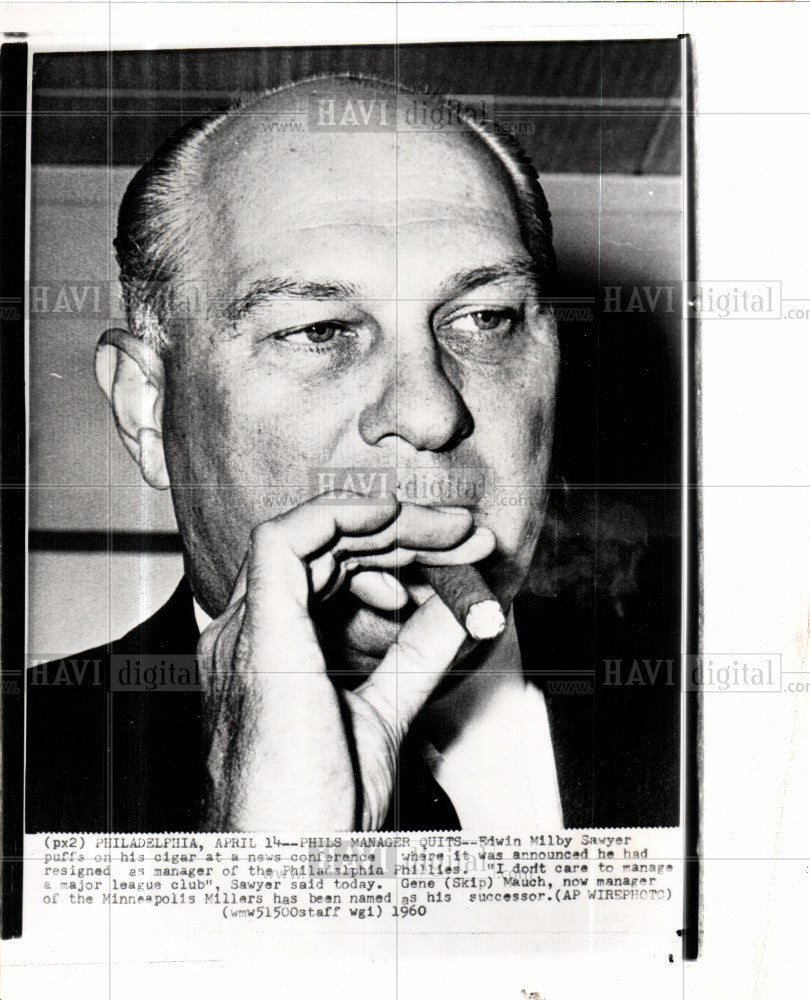 1960 Press Photo Edwin Milby Sawyer, baseball, Phillies - Historic Images