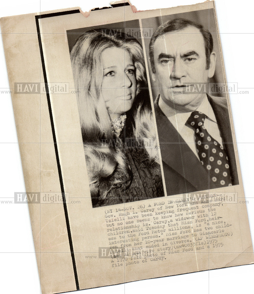 1975 Press Photo Hugh L. Carey Anne Ford Uzielli - Historic Images