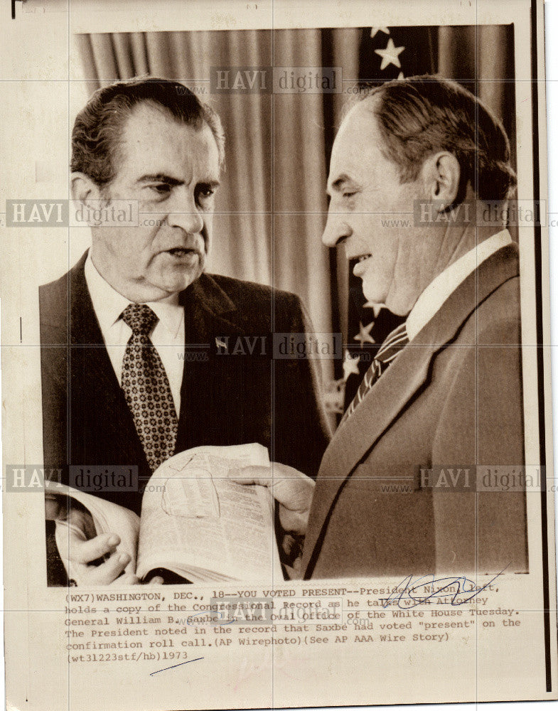 1973 Press Photo Nixon William Saxbe Attorney General - Historic Images