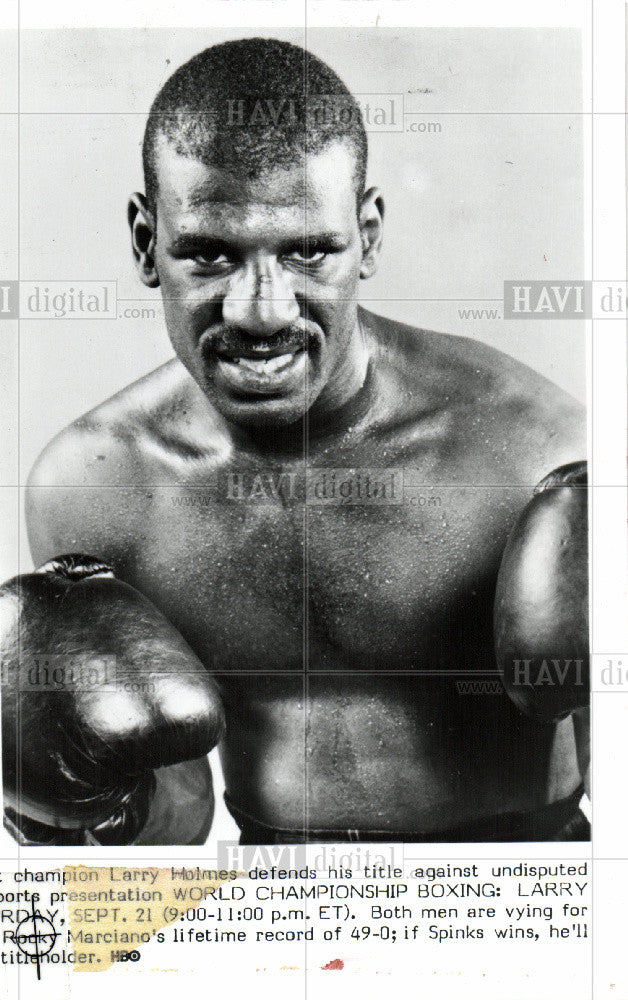 1988 Press Photo Larry Holmes defends his boxing title - Historic Images