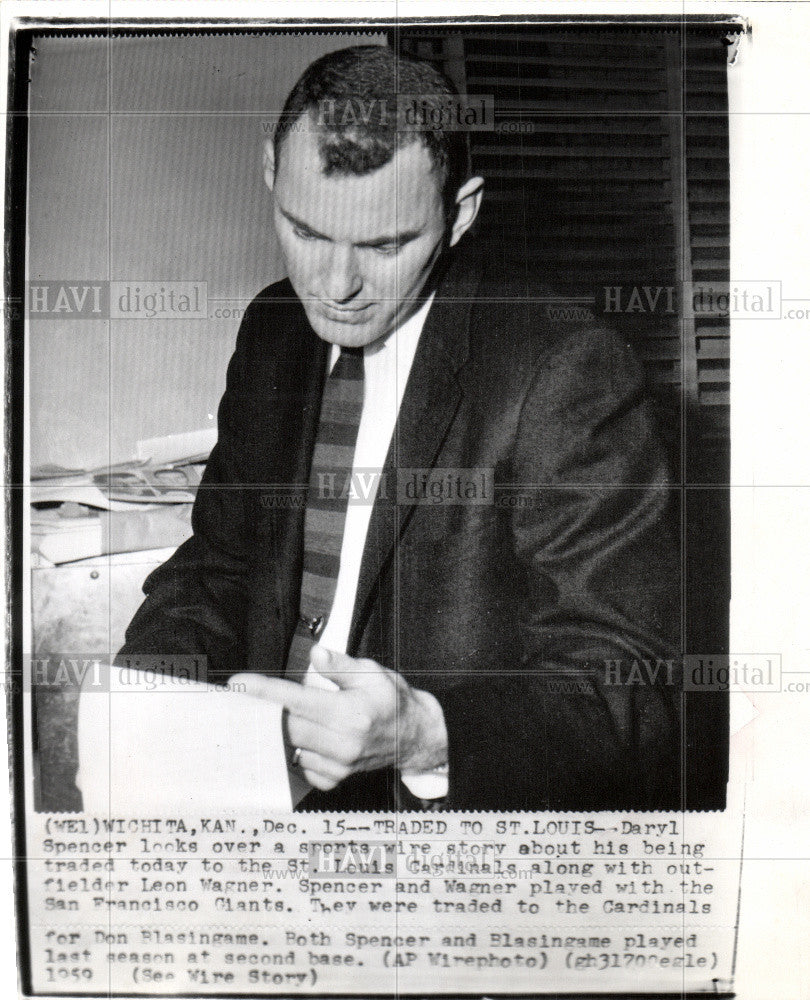 1959 Press Photo Daryl Spencer, Cardinals - Historic Images