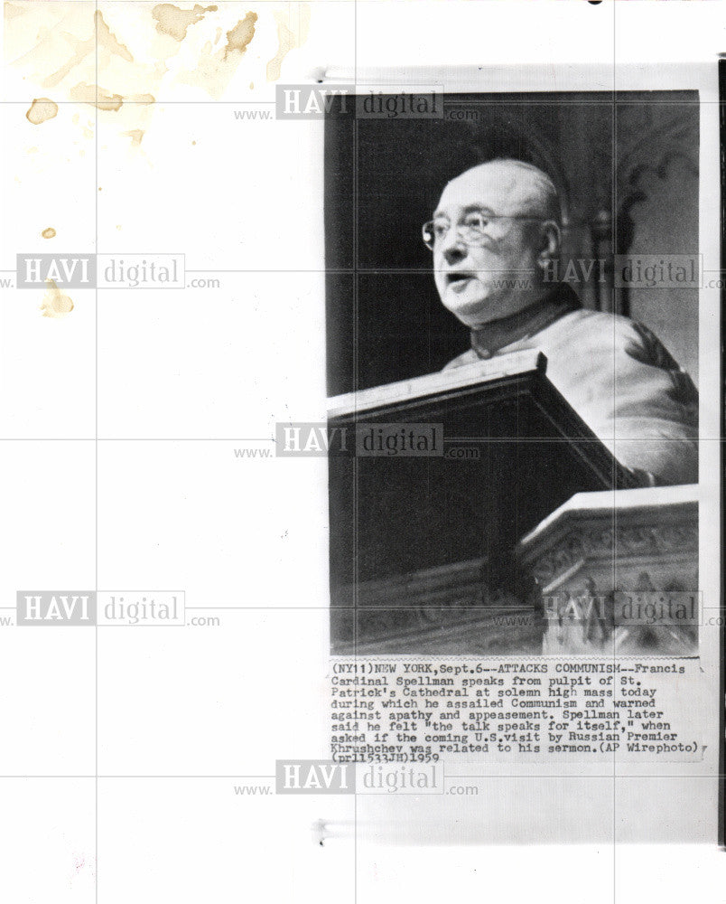 1959 Press Photo Francis Cardinal Spellman communism - Historic Images