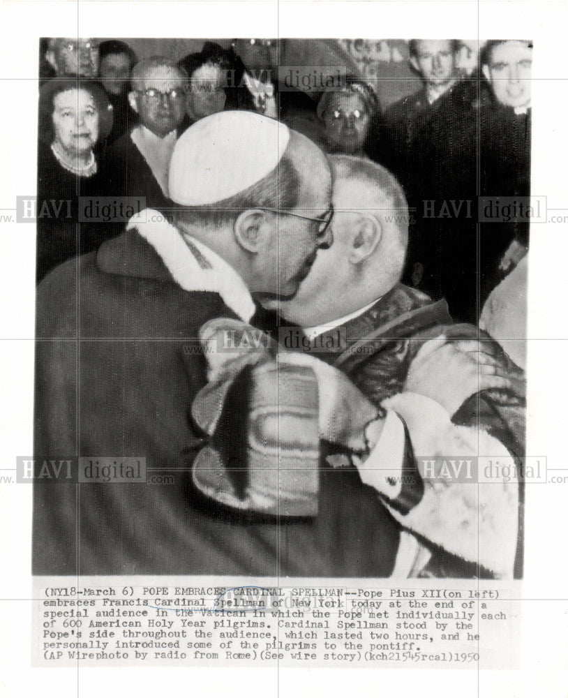 1950 Press Photo Pope Pius XII Cardinal Spellman - Historic Images