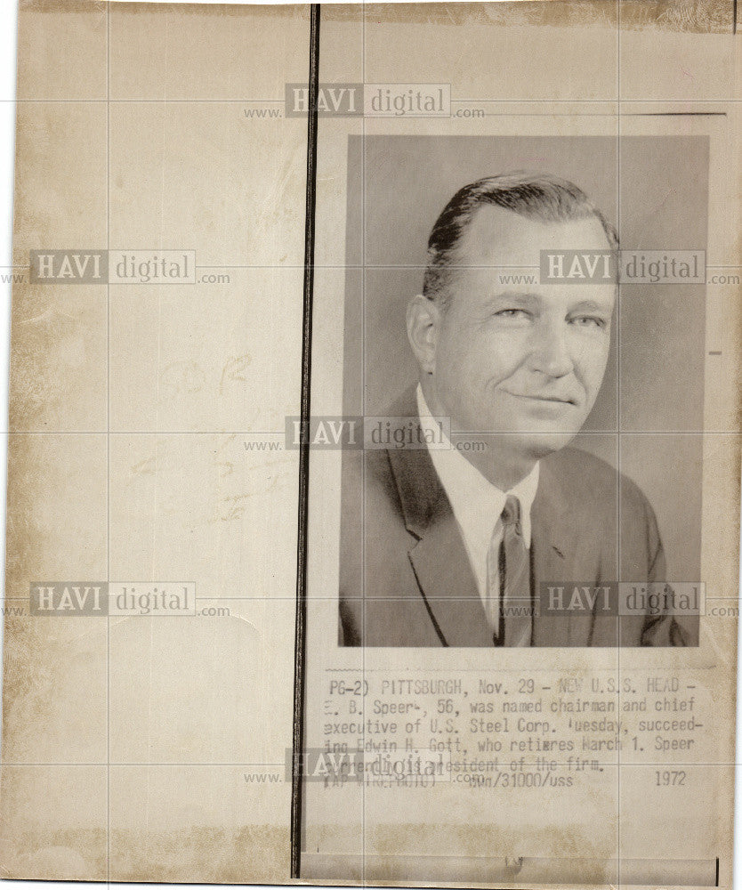 1972 Press Photo E.B. Speer, Chairman &amp; Chief Executive - Historic Images