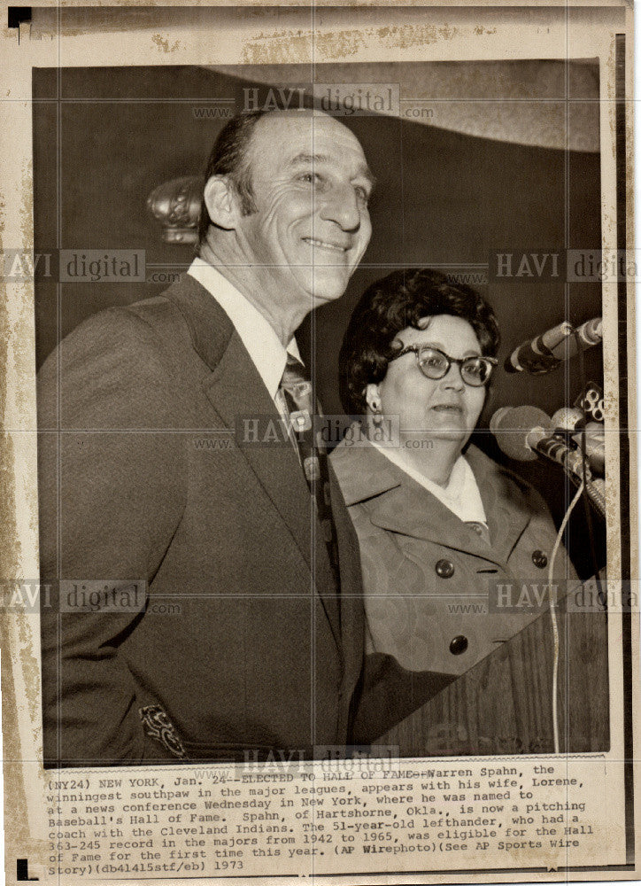 1973 Press Photo Warren Lorene Spahn pitcher Hall Fame - Historic Images