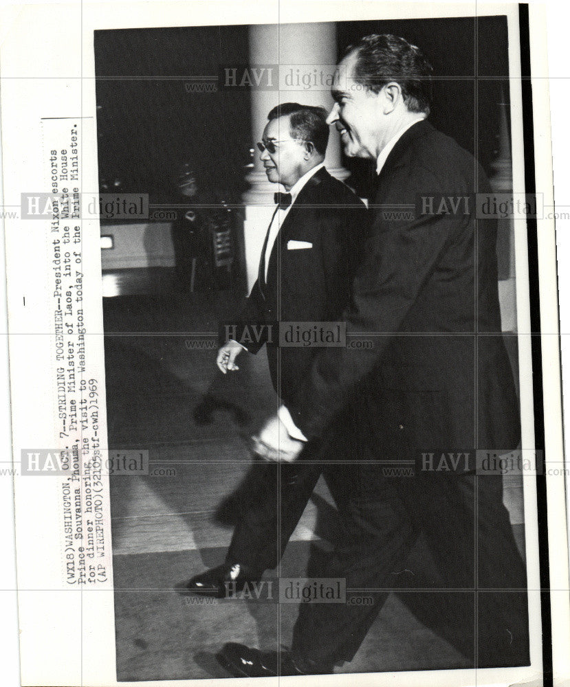1969 Press Photo Souvanna Phouma, Richard Nixon, Laos - Historic Images