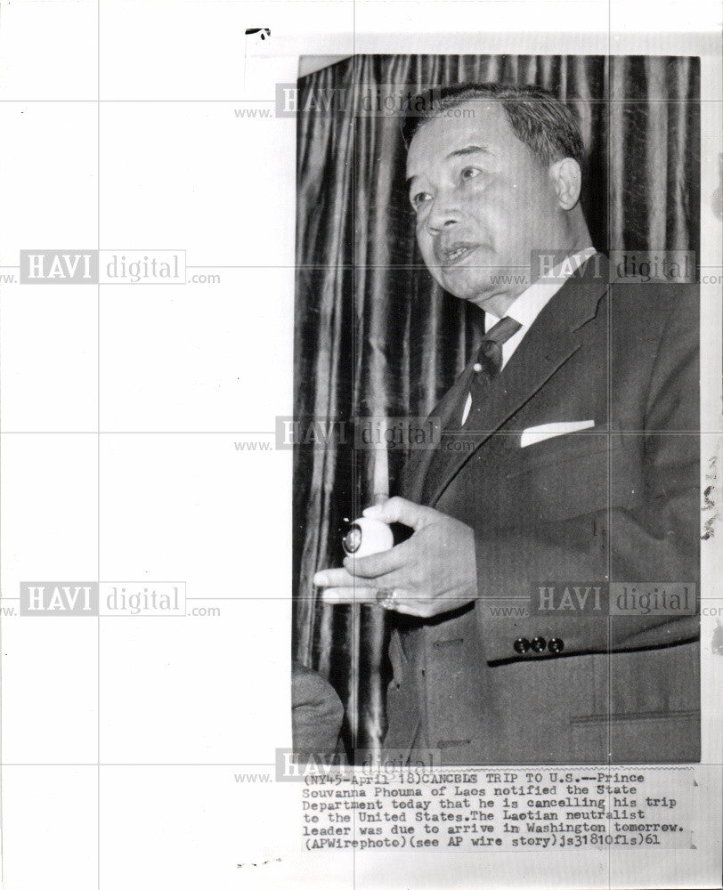 1961 Press Photo Prince Souvanna Phouna - Historic Images