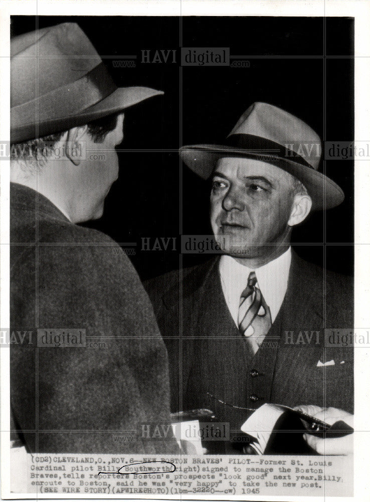 1945 Press Photo Billy Southworth Boston Braves - Historic Images