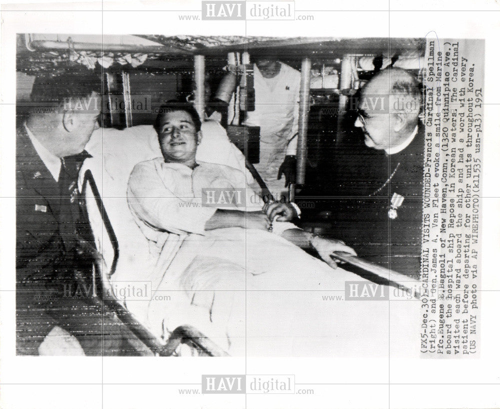 1951 Press Photo Cardinal Spellman Korean War wounded - Historic Images