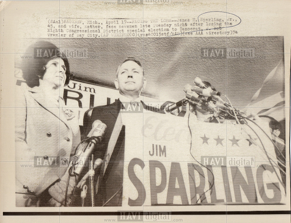 1974 Press Photo James Sparling Michigan election loss - Historic Images