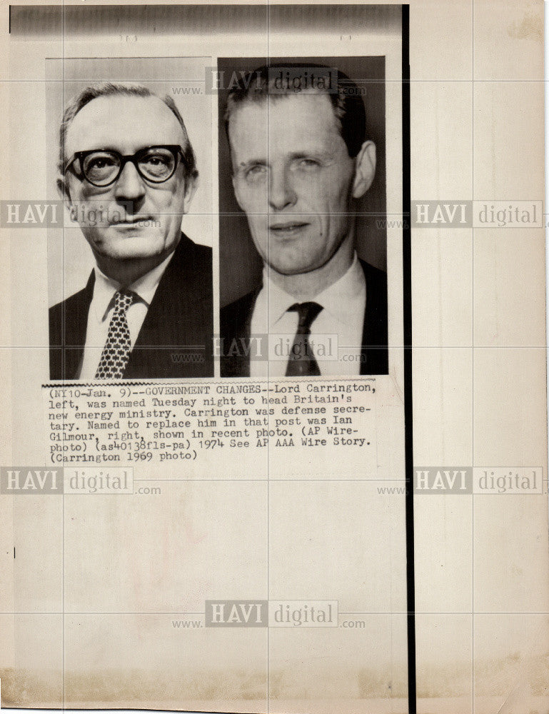 1974 Press Photo Lord Carrington Energy Ministry Head - Historic Images