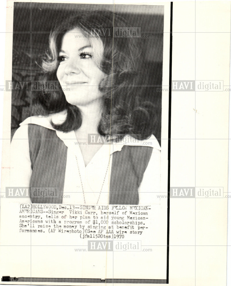 1970 Press Photo Singer Vikki Carr Mexican - Historic Images