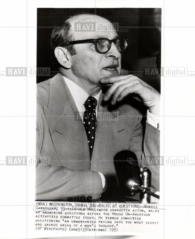 1951 Press Photo Morris Carnovsky balks at questions - Historic Images