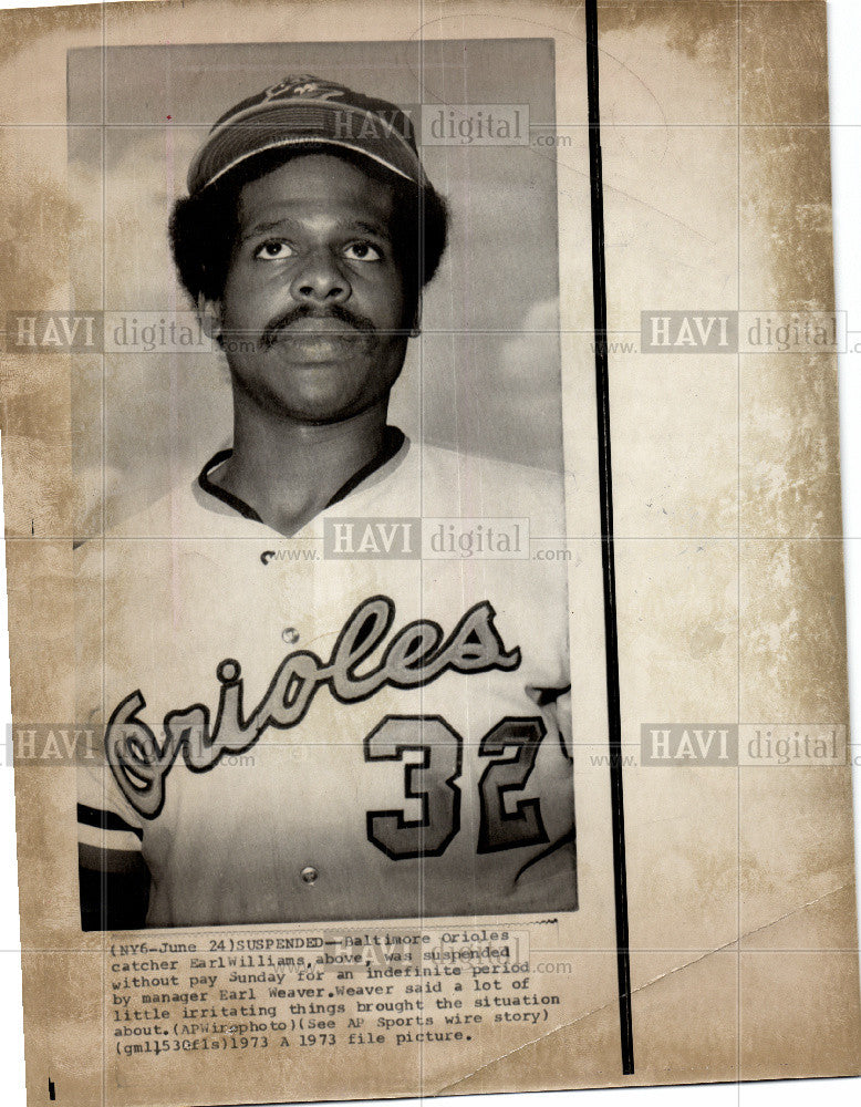 1973 Press Photo Earl Williams Baltimore Orioles MLB - Historic Images