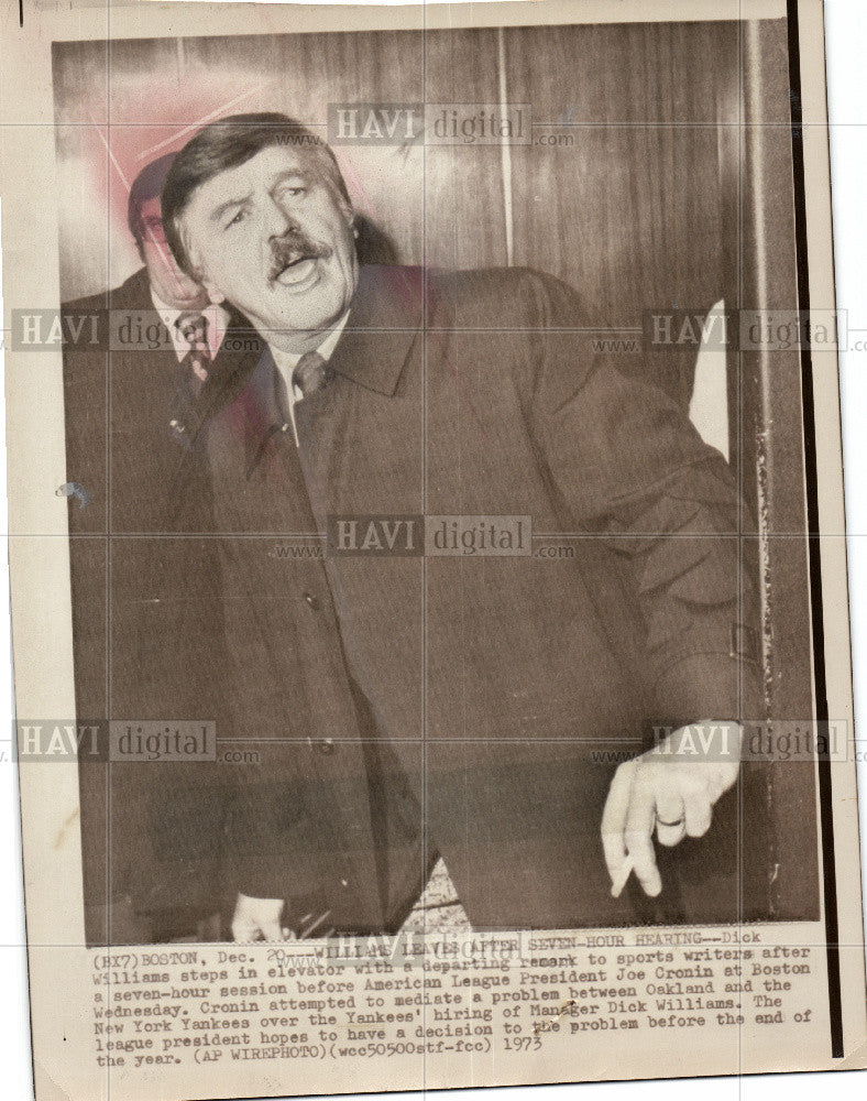 1973 Press Photo Dick Williams Joe Cronin Baseball - Historic Images