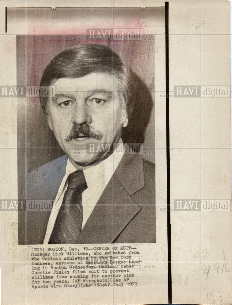 1973 Press Photo Dick Williams, Manager, - Historic Images