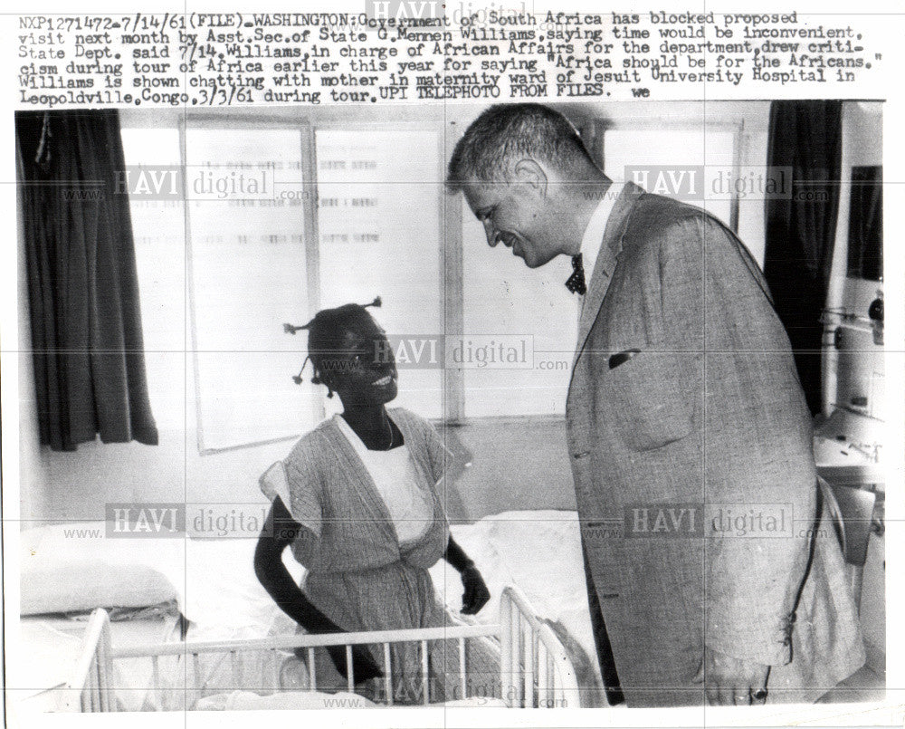 1961 Press Photo G. Mennen Williams Africa Congo Visit - Historic Images