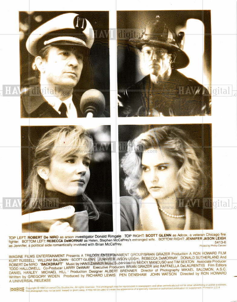 1991 Press Photo Robert DeNiro Backdraft movie actor - Historic Images