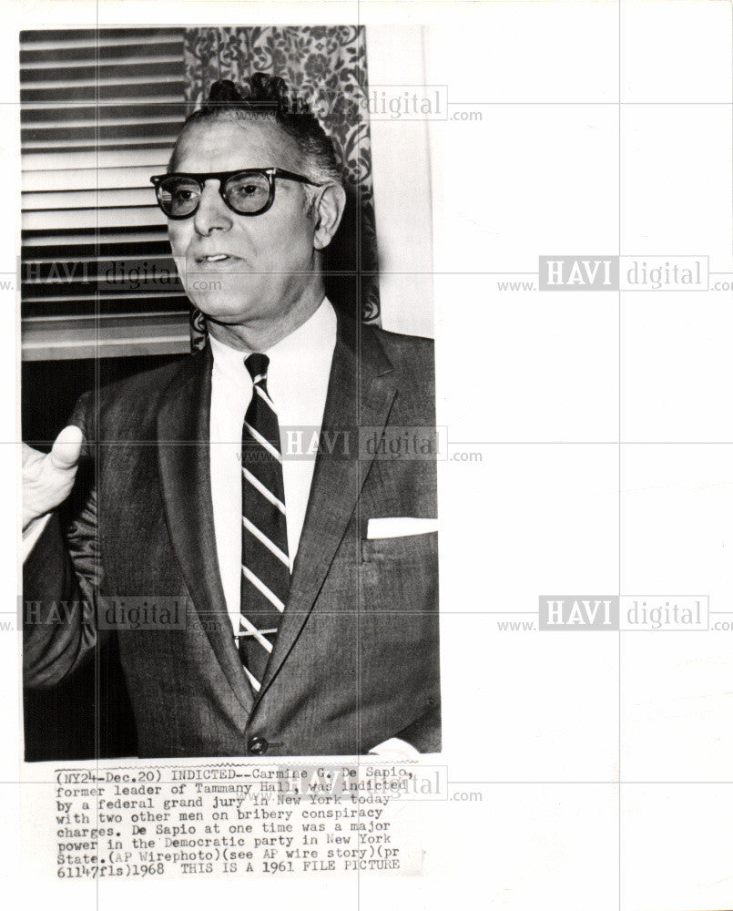 1968 Press Photo Carmine G. DeSapio Bribery Tammany - Historic Images